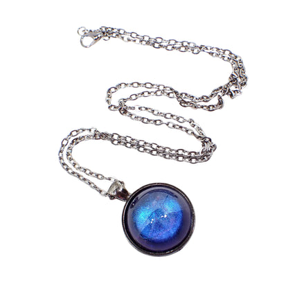 Handmade Color Shift Blue Purple Resin Round Pendant Necklace, Gunmetal Plated, Unisex Goth Jewelry