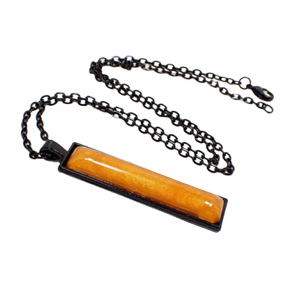 Halloween Black and Orange Bar Pendant Necklace, Handmade Resin, Goth Jewelry