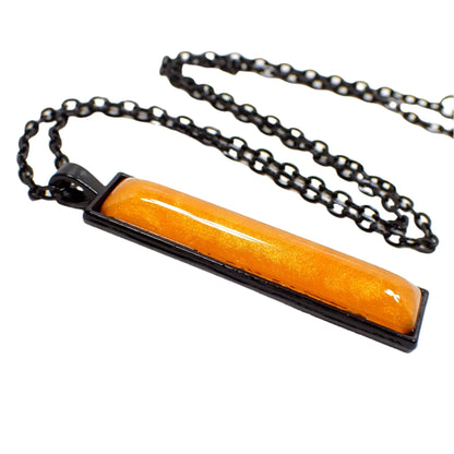 Halloween Black and Orange Bar Pendant Necklace, Handmade Resin, Goth Jewelry