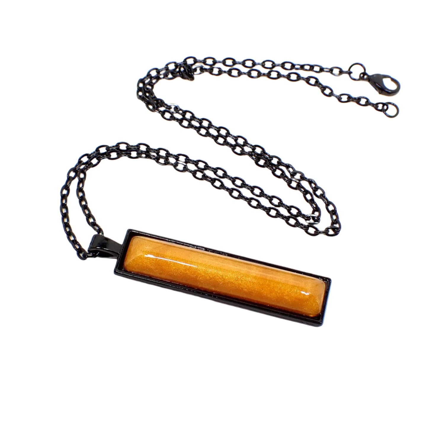 Halloween Black and Orange Bar Pendant Necklace, Handmade Resin, Goth Jewelry