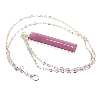 Handmade Marbled Rose Pink Resin Bar Pendant Necklace, Silver Plated