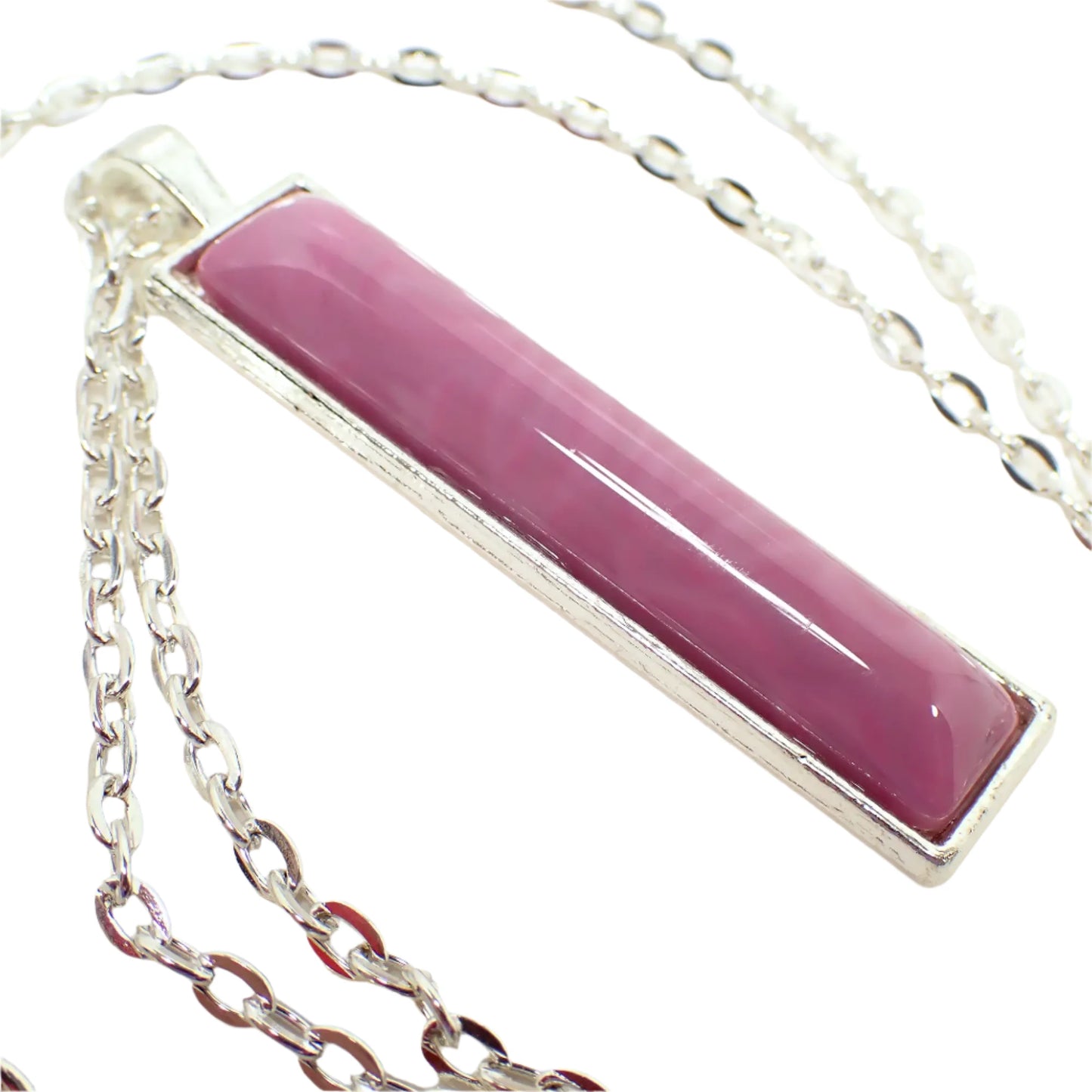 Handmade Marbled Rose Pink Resin Bar Pendant Necklace, Silver Plated