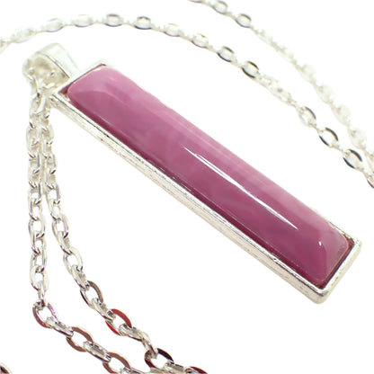 Handmade Marbled Rose Pink Resin Bar Pendant Necklace, Silver Plated