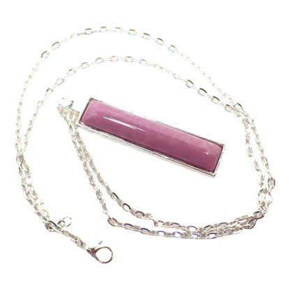 Handmade Marbled Rose Pink Resin Bar Pendant Necklace, Silver Plated