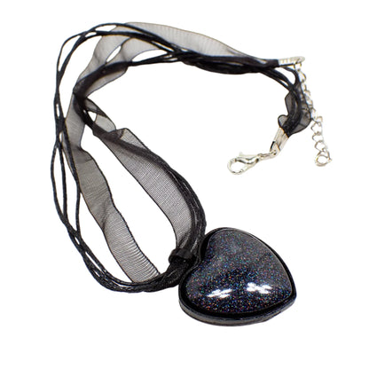 Handmade Holographic Black Glitter Resin Goth Heart Pendant Necklace