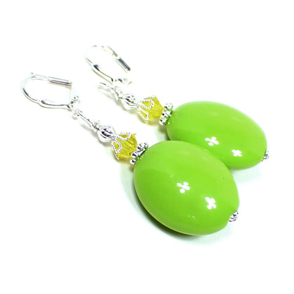 Large Lime Green and Yellow Handmade Oval Drop Earrings Silver Plated Hook Lever Back or Clip On