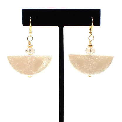 Off White Handmade Half Moon Earrings Gold Plated Hook Lever Back or Clip On