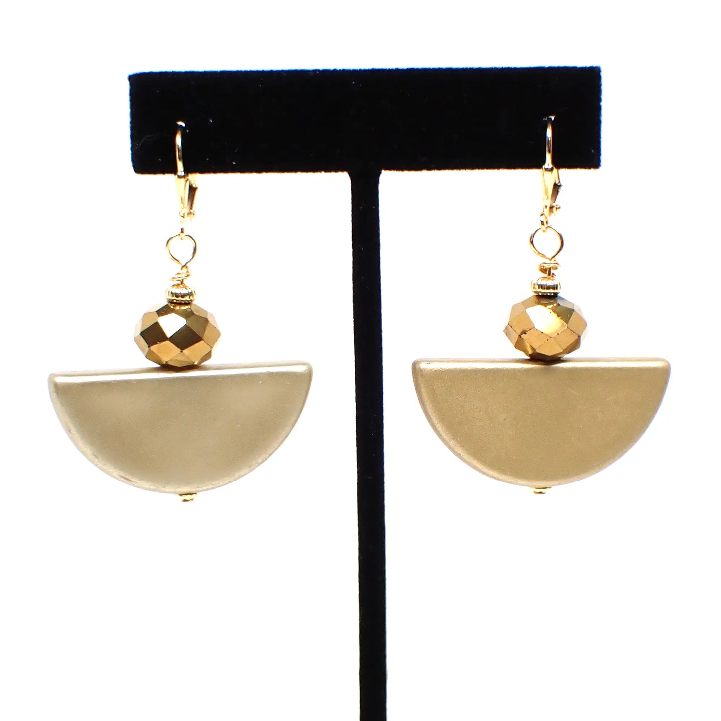 Antiqued Metallic Gold Color Handmade Half Moon Earrings Gold Plated Hook Lever Back or Clip On
