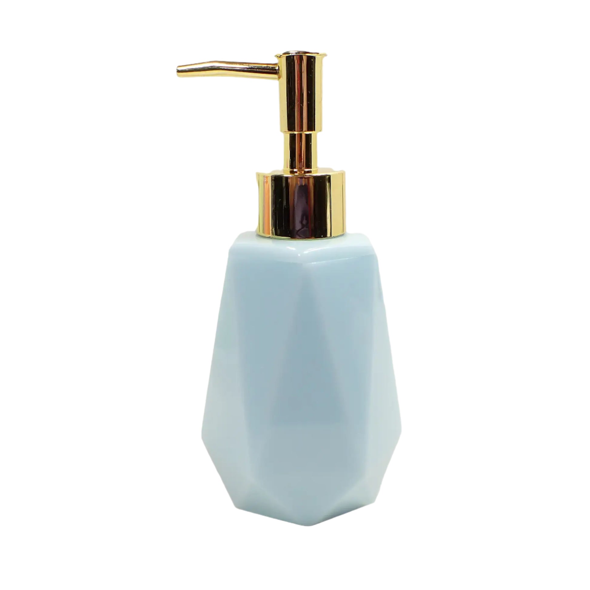 Side view of the handmade resin soap dispenser. In the photo it has a metallic gold color plastic pump on top.