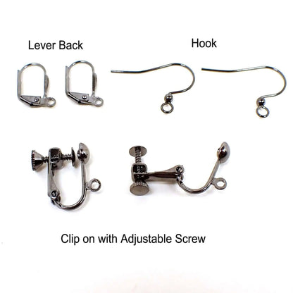 Black Lucite Handmade Cone Earrings Gunmetal Hook Lever Back or Clip On
