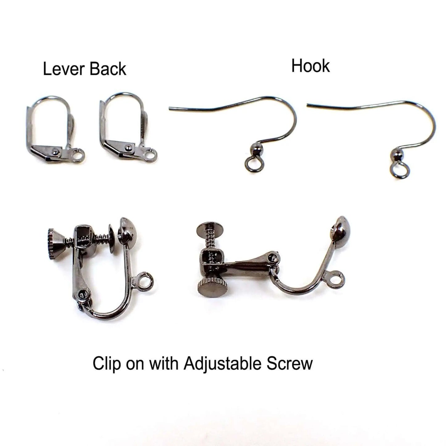Metallic Splash Black Glass Beaded Handmade Round Drop Earrings, Gunmetal Plated, Hook Lever Back or Clip On