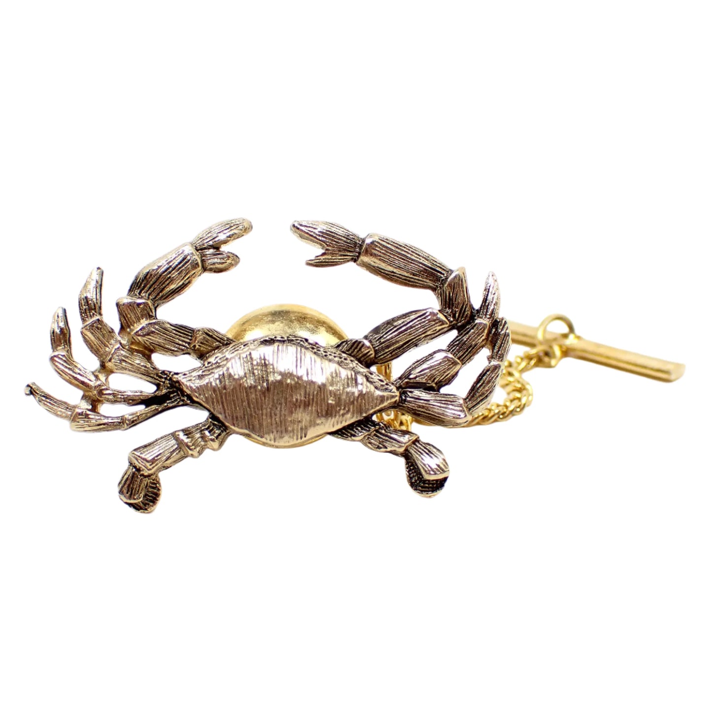 Front view of the Jolle vintage tie tack. The crab is nicely detailed on its legs and shell.