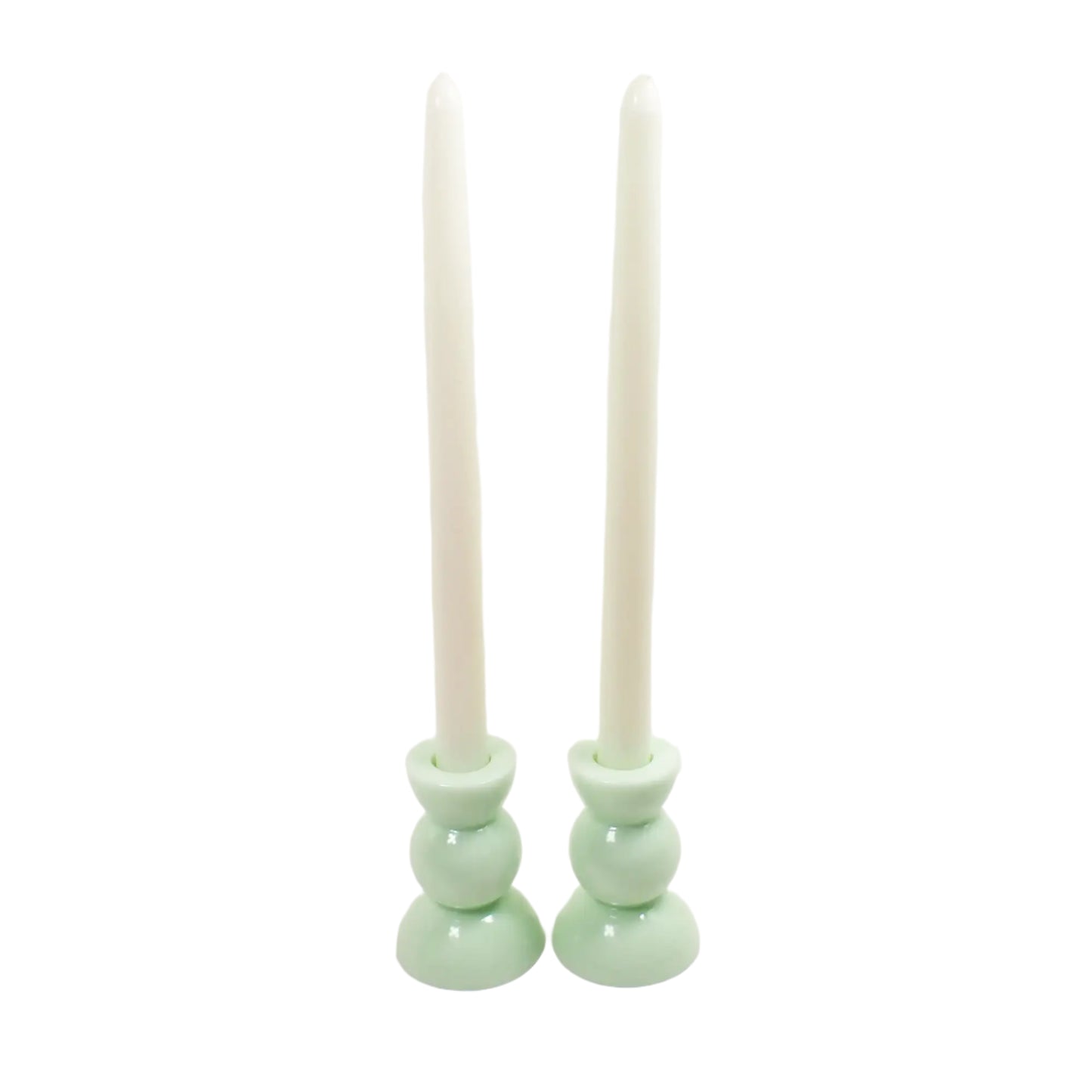 Photo showing how the candle holders look with taper candlesticks in them.