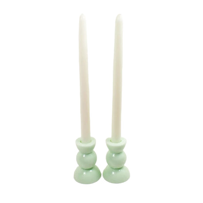 Photo showing how the candle holders look with taper candlesticks in them.