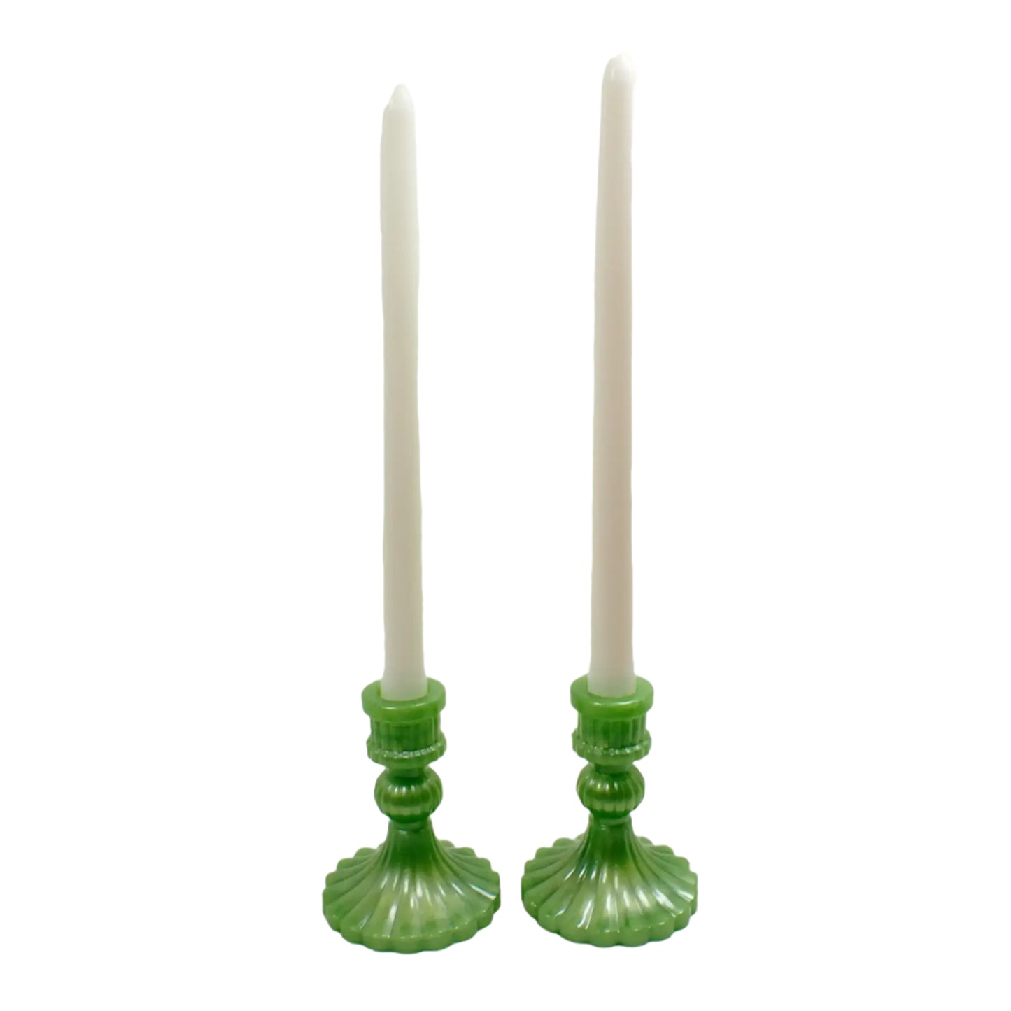 Photo showing how the candle holders look with taper candlesticks in them.