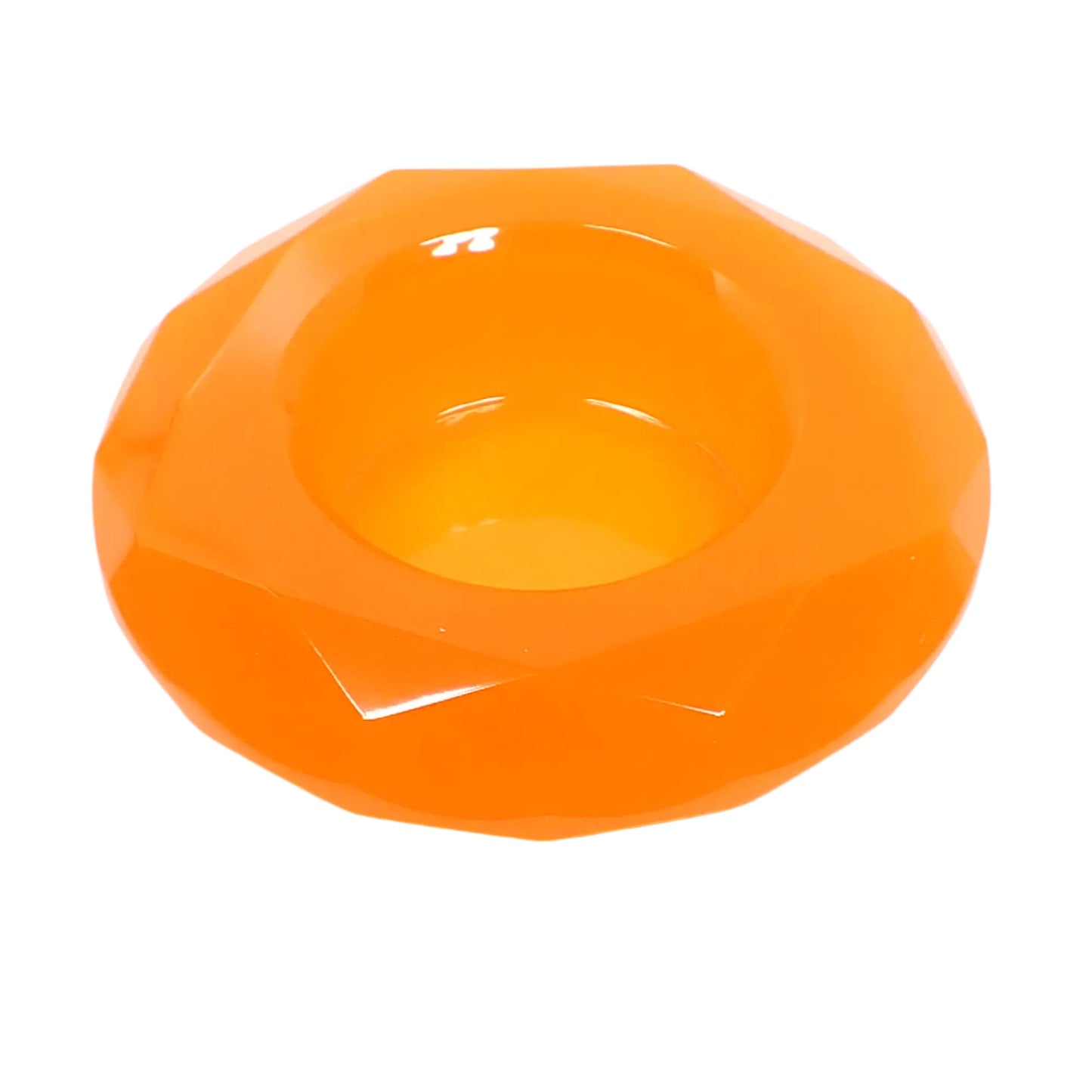 Top view of the faceted round resin bowl showing the middle area with there opening is.