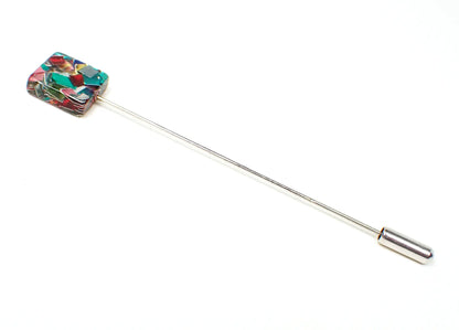 Pre Owned Modern Rainbow Multi Color Resin Square Stick Pin