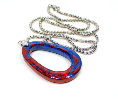 Pearly Red and Blue Handmade Resin Teardrop Pendant Necklace