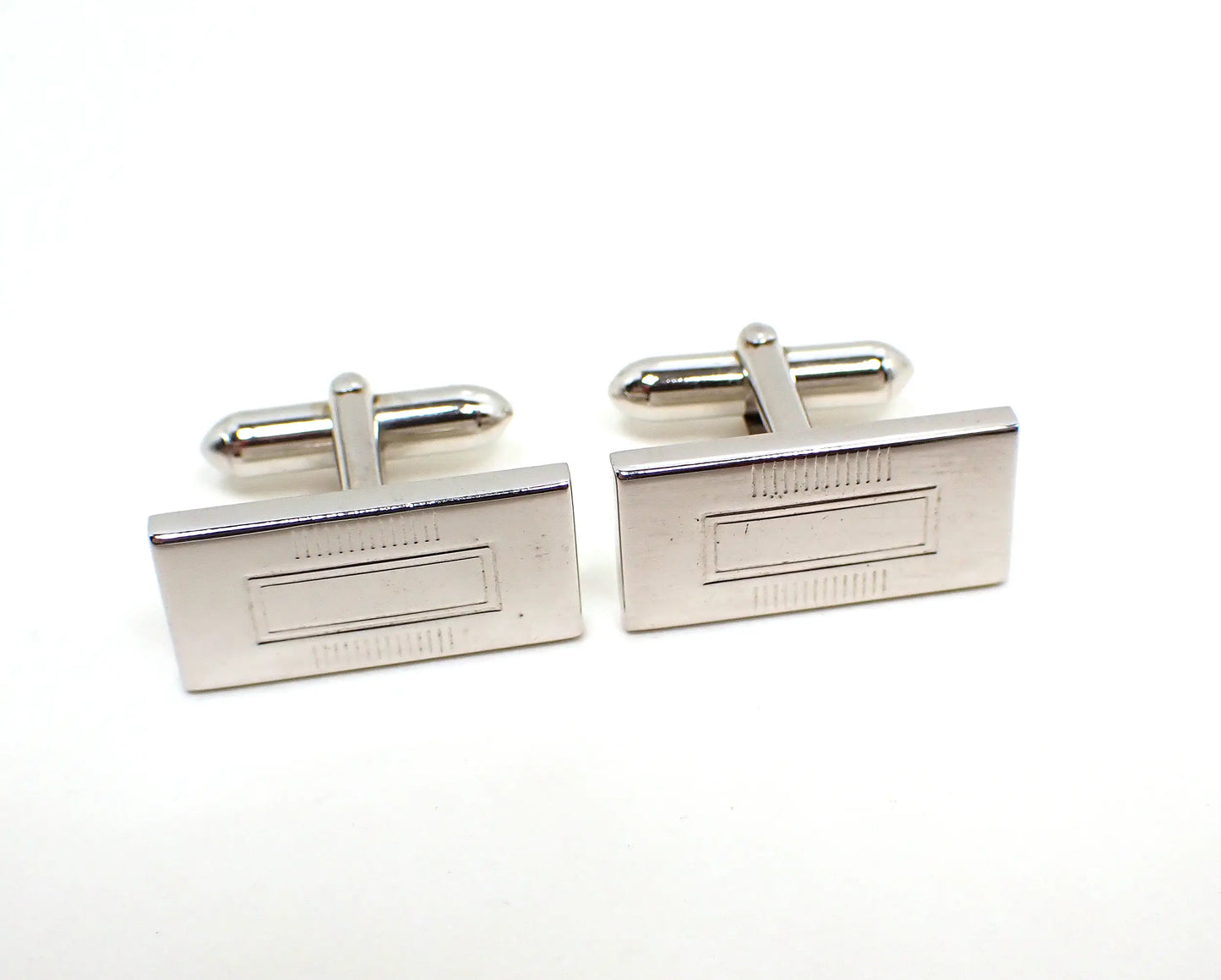 Mid Century Swank Silver Tone Vintage Mens Jewelry Set, Tie Clip Clasp and Cufflinks Cuff Links