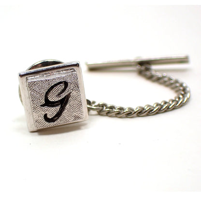 Swank Letter Initial G Vintage Tie Tack Pin, Silver Tone and Black