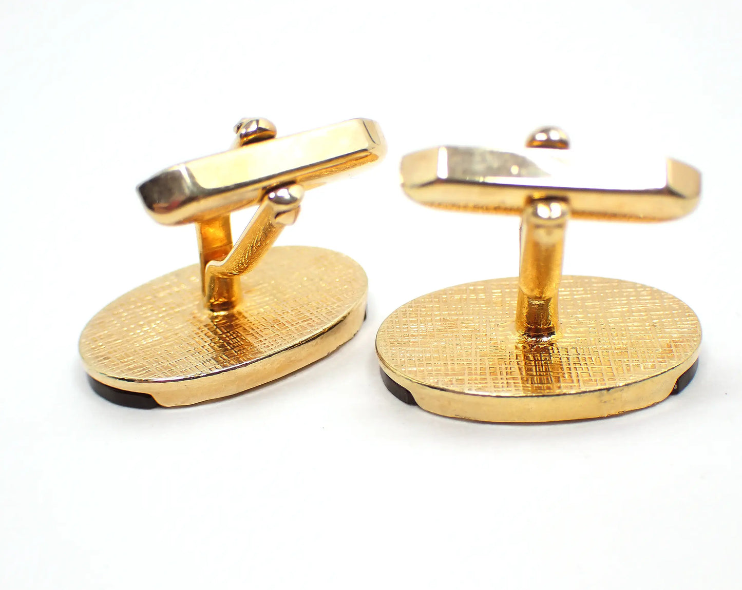 Retro Vintage Brown Lucite Cufflinks, Angled Back Oval Cuff Links