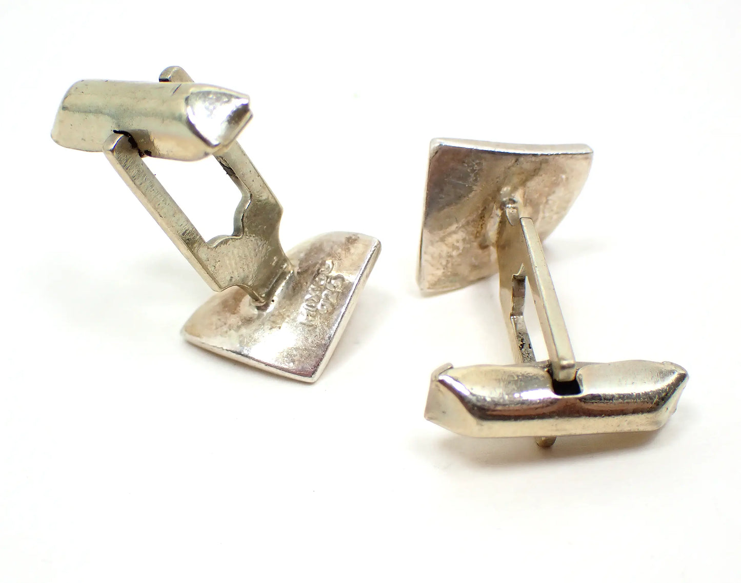 Mexican Sterling Silver Retro Vintage Cufflinks, 925 Curved Square Cuff Links