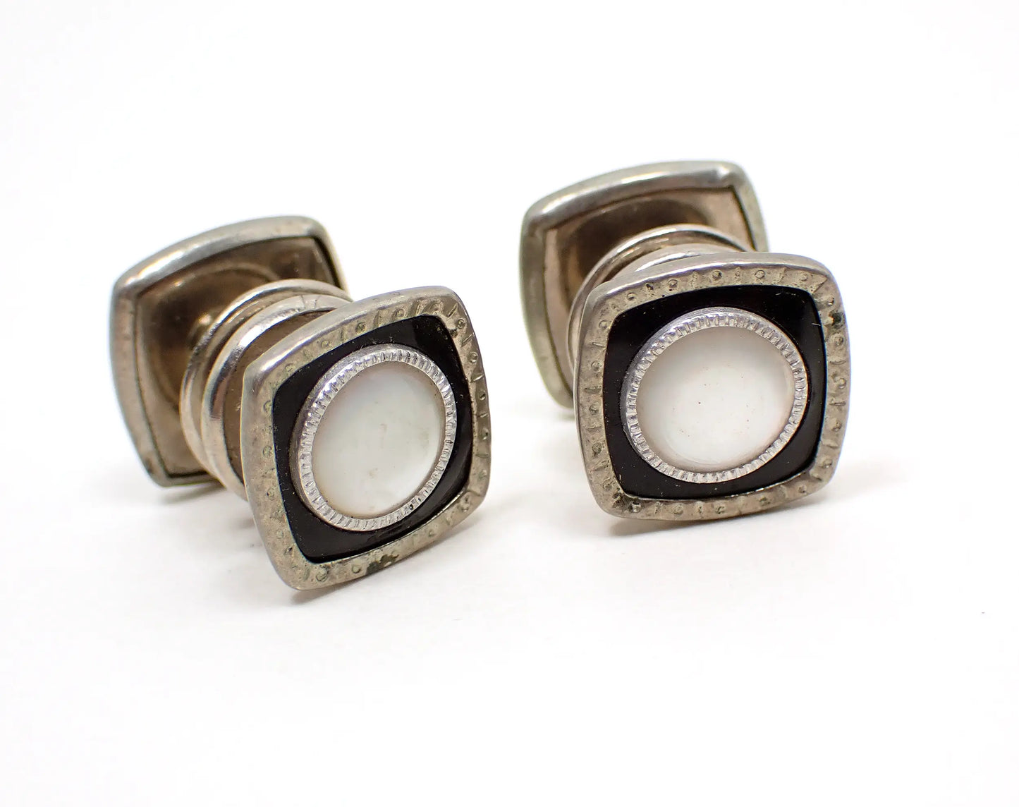 Art Deco Onyx and Mother of Pearl Vintage Cufflinks, Snap Link Cuff Links