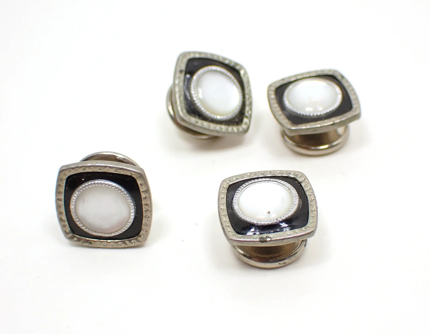 Art Deco Onyx and Mother of Pearl Vintage Cufflinks, Snap Link Cuff Links