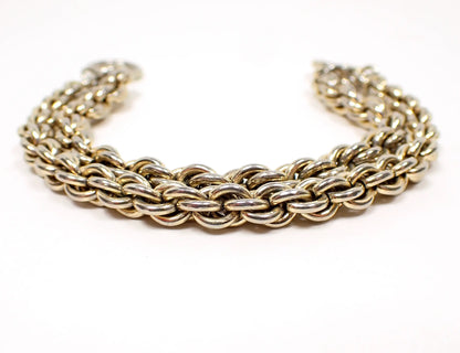 Multi Strand Mid Century Vintage Rope Chain Bracelet, Light Gold Tone