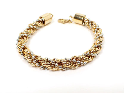 Wide Twisted Rope Chain Retro Vintage Bracelet, Two Tone