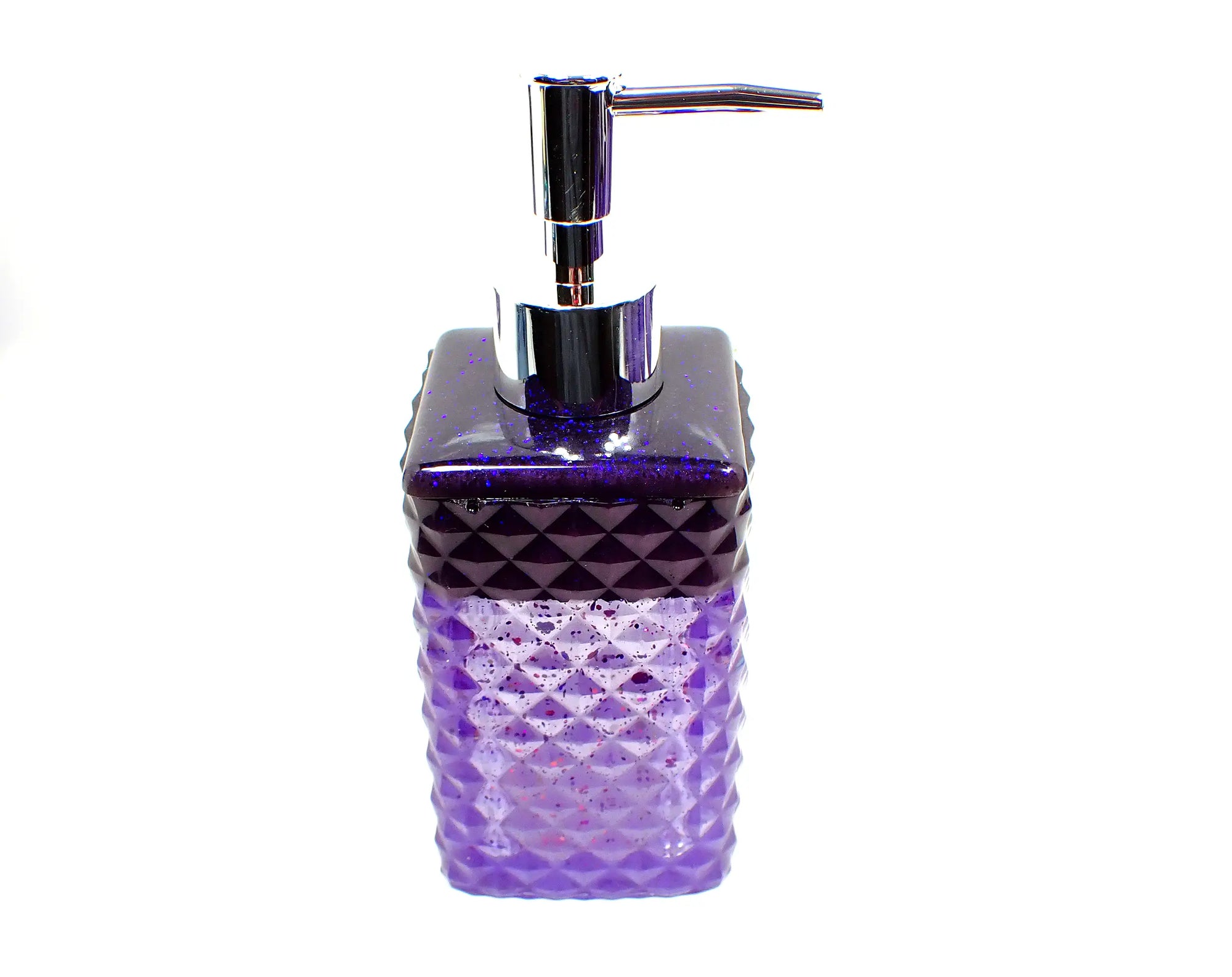Faceted Square Handmade Pearly Purple and Glitter Resin Soap Dispenser, Lotion Dispenser