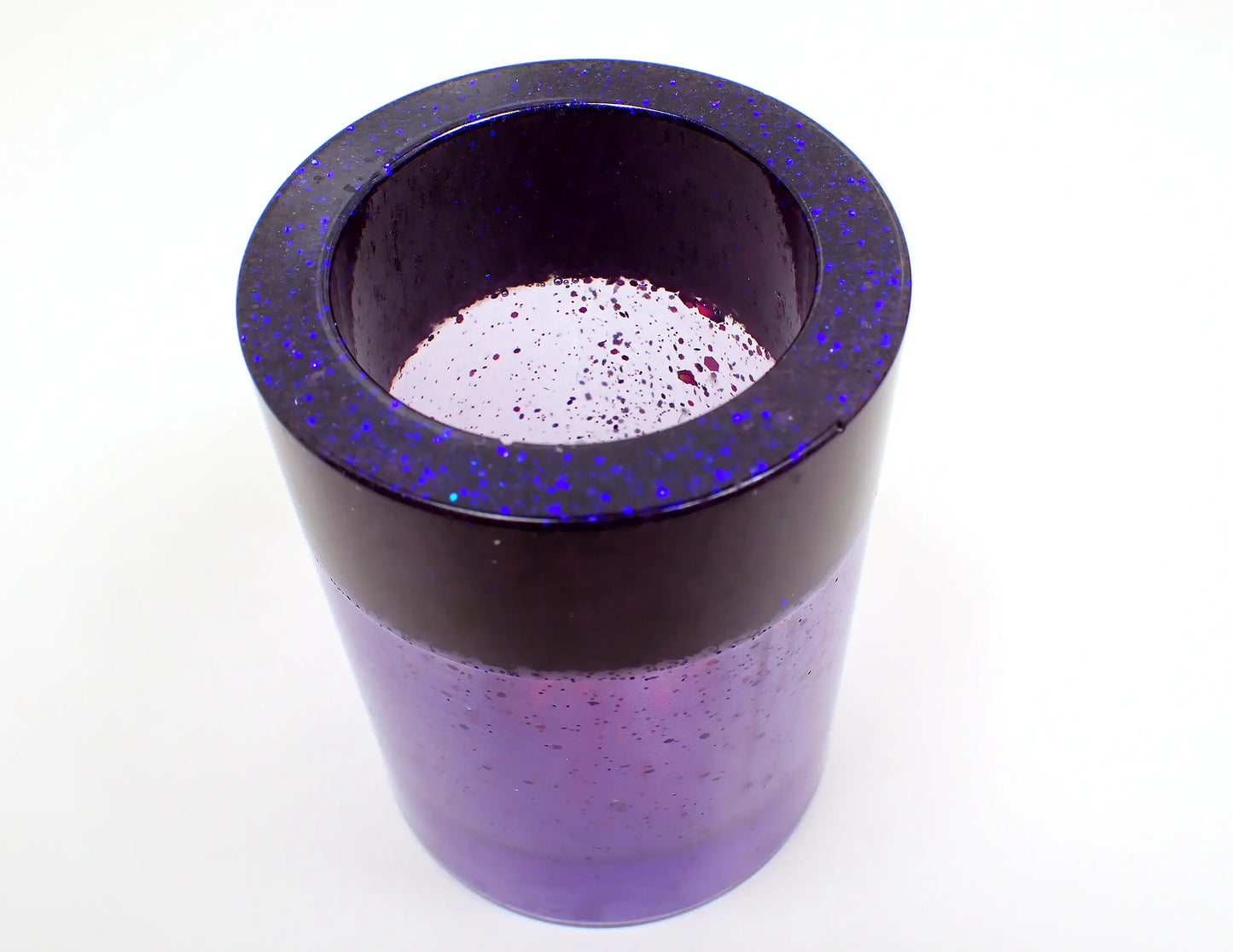 Round Handmade Pearly Purple and Glitter Resin Makeup Brush or Toothbrush Holder