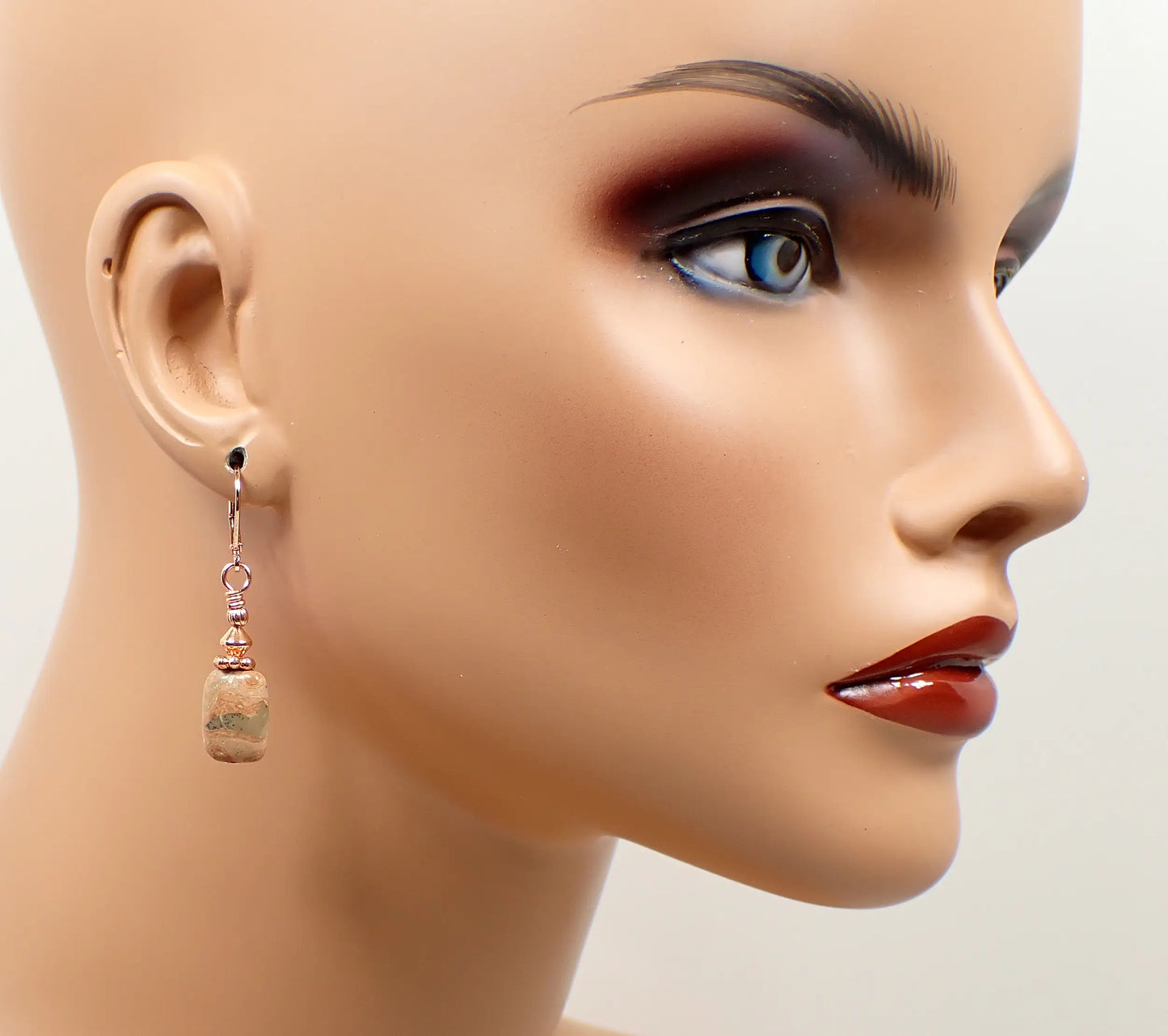 Handmade Safari Jasper Drop Earrings, Gemstone Jewelry, Hook Lever Back or Clip On