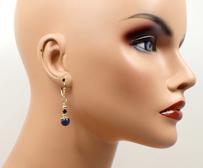 Small Denim Blue Sodalite Gemstone Handmade Drop Earrings, Boho Jewelry, Gold Plated, Hook Lever Back or Clip On
