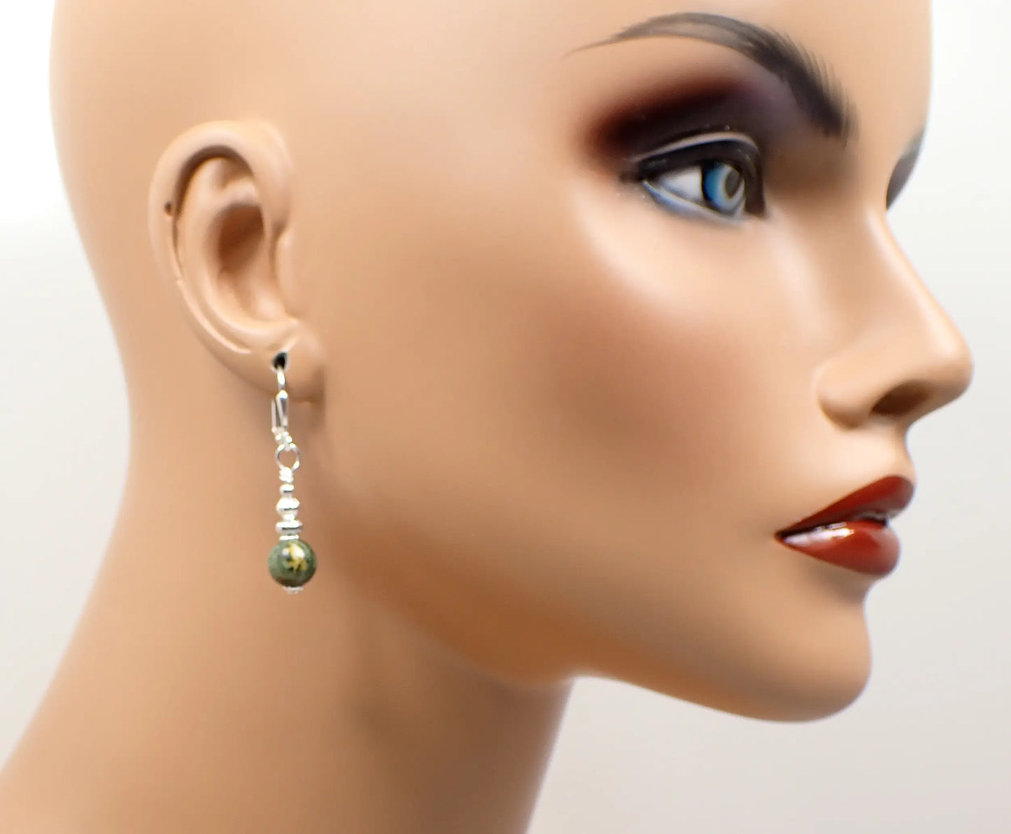 Rainforest Jasper Gemstone Handmade Drop Earrings, Boho Jewelry, Silver Plated, Hook Lever Back or Clip On