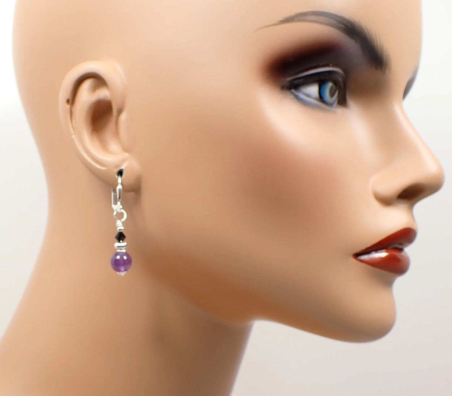 Small Purple Amethyst Gemstone Handmade Drop Earrings, Boho Jewelry, Silver Plated, Hook Lever Back or Clip On