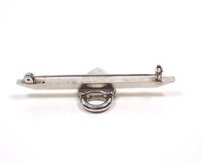 Retro Vintage Heart Lock Bar Brooch Pin, Silver Tone