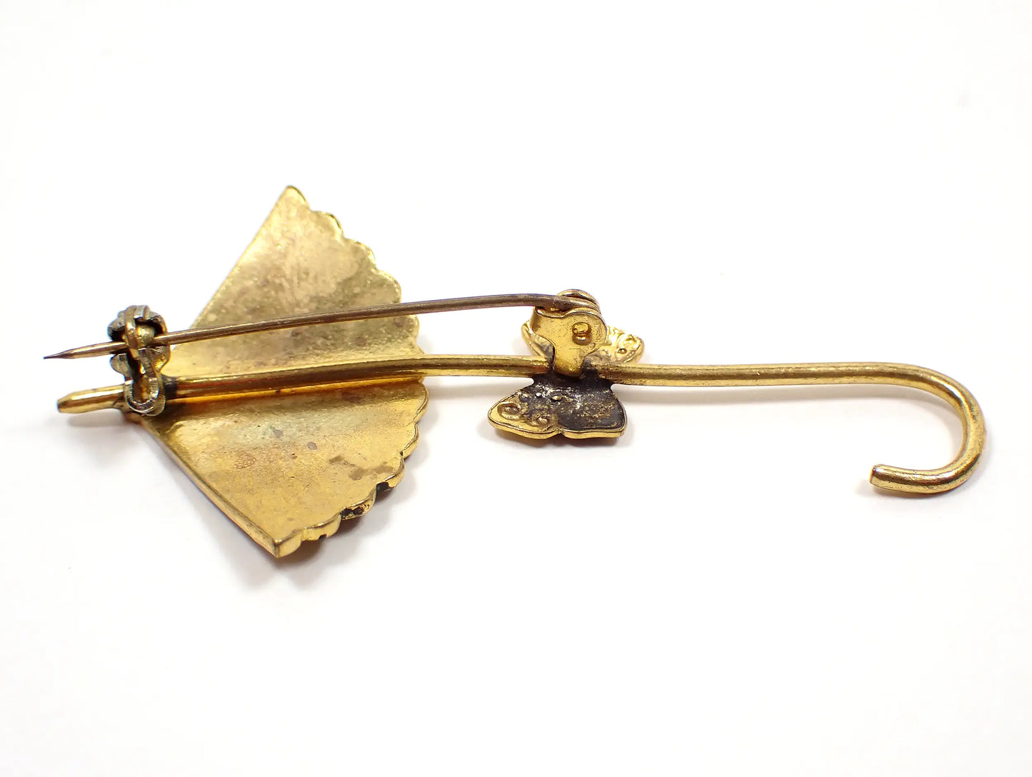 Damascene Umbrella and Butterfly Mid Century Vintage Brooch Pin