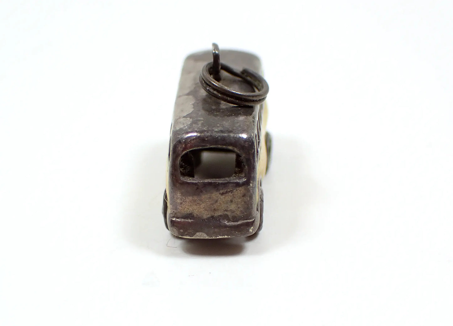 Small Sterling Silver Retro Vintage Bus Charm, Yellow Enameled
