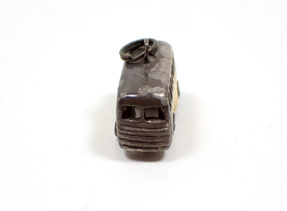 Small Sterling Silver Retro Vintage Bus Charm, Yellow Enameled