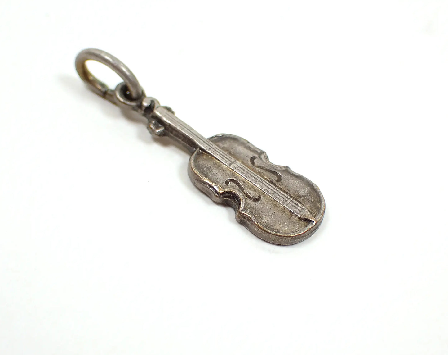 Small Mid Century Vintage Violin Charm, Silver Tone Musical Instrument Jewelry