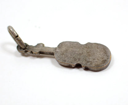 Small Mid Century Vintage Violin Charm, Silver Tone Musical Instrument Jewelry