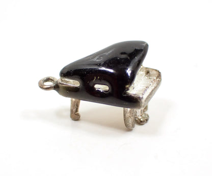 Small Black Enameled Sterling Silver Retro Vintage Grand Piano Charm