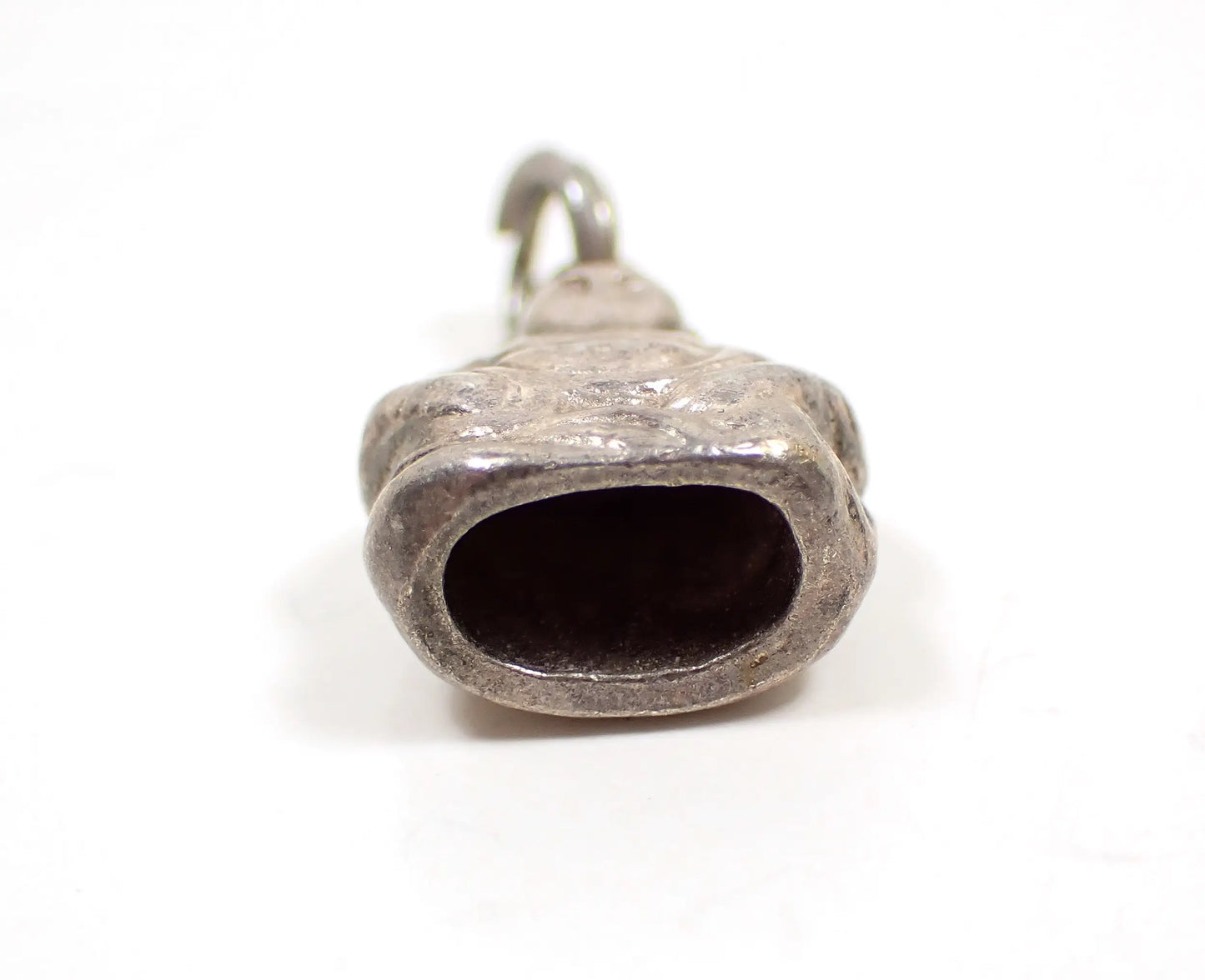 Small Retro Vintage Buddha Charm, Silver Tone with Split Ring