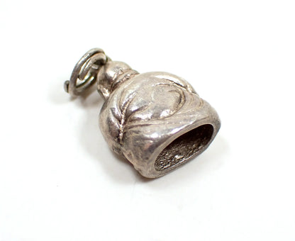 Small Retro Vintage Buddha Charm, Silver Tone with Split Ring