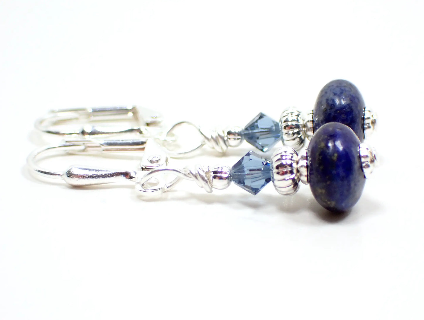 Small Blue Lapis Lazuli Gemstone Handmade Drop Earrings, Boho Jewelry, Silver Plated, Hook Lever Back or Clip On