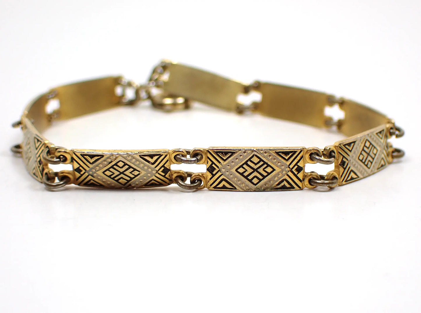 Damascene Retro Vintage Link Bracelet, Geometric Design, Made in Spain