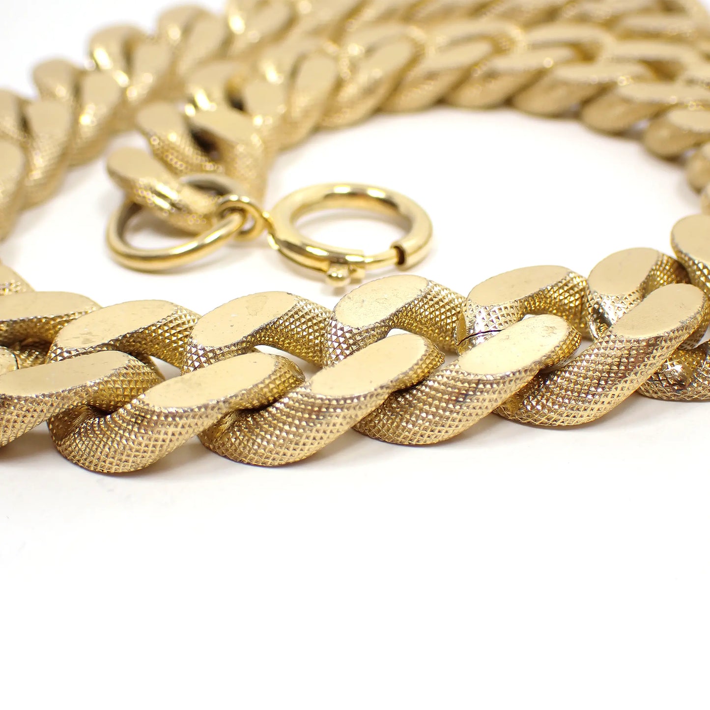 Big Wide Vintage Cuban Link Curb Chain Necklace, Textured Gold Tone Plated Aluminum Links, Hip Hop Jewelry