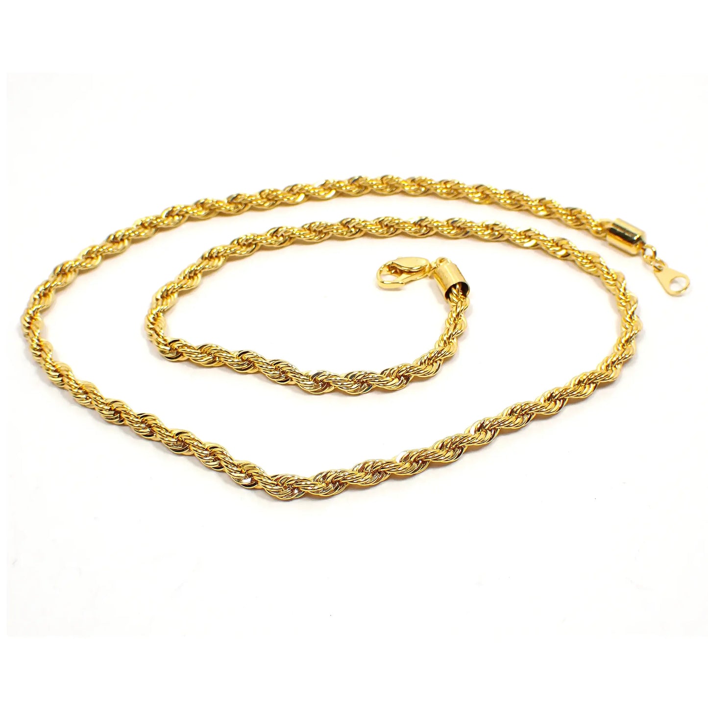 18 Inch Pre Owned Gold Tone Plated Twisted Rope Chain Necklace, Unisex Jewelry