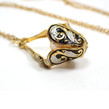 Faux Pearl and Damascene Style Vintage Pendant Necklace